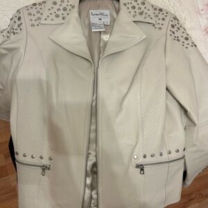 Pamela McCoy Light Beige Studded Leather Jacket